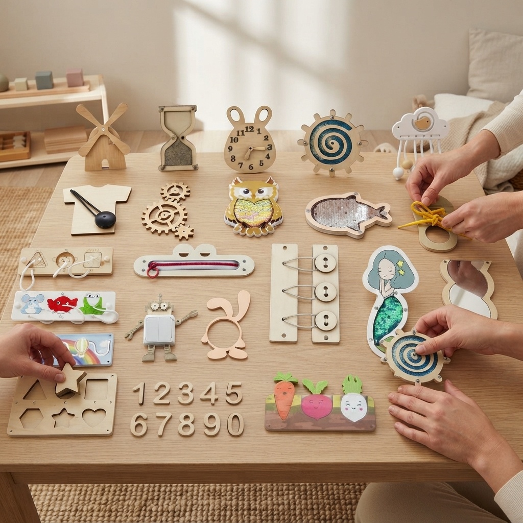 Популярная развивающая доска М – обзор и цена Montessori Wooden Busy Board Toddler